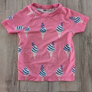 Tea Collection Pink Kids Rash Guard with Blue & White Ice Cream Print